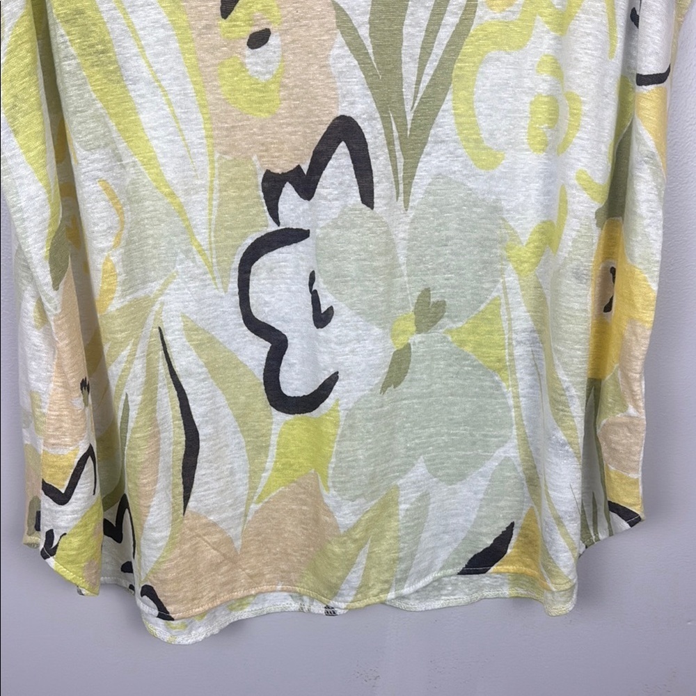 Rachel Zoe 100% Linen Floral Yellow and Cream Graphic Blouse Size 1X - Picture 7 of 9